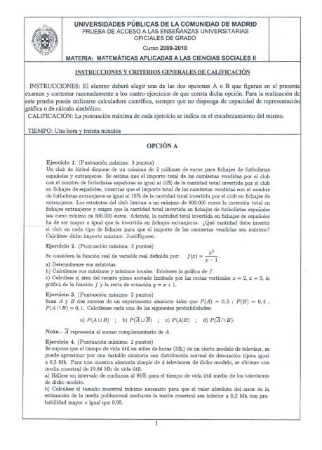 Examen Matemáticas aplicadas a las Ciencias Sociales II ... - emes