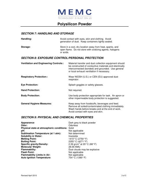 Polysilicon Powder - MEMC Electronic Materials, Inc.