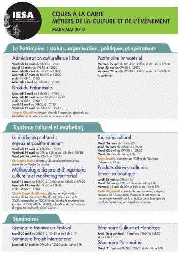 TÃ©lÃ©charger la brochure PDF des cours Ã  la carte mÃ©tiers de ... - IESA