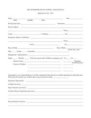 THE MARLBORO MUSIC SCHOOL AND FESTIVAL Application Form