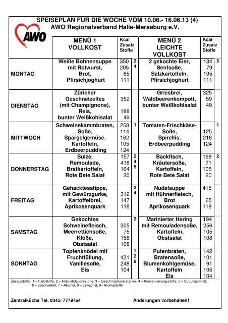 (1) AWO Regionalverband Halle-Merseburg eV MENÃ 1 ...