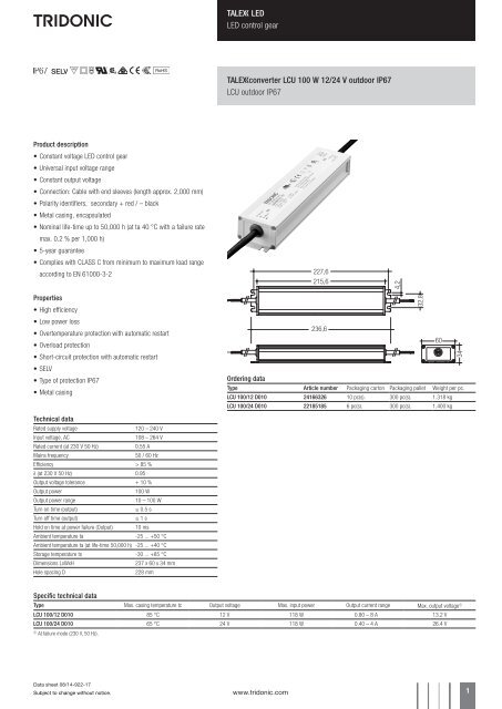 U Led Led Control Gear Uconverter Lcu 100 W 8 12 24 V Outdoor