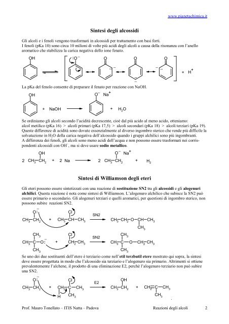 Reazioni degli alcoli - PianetaChimica.it