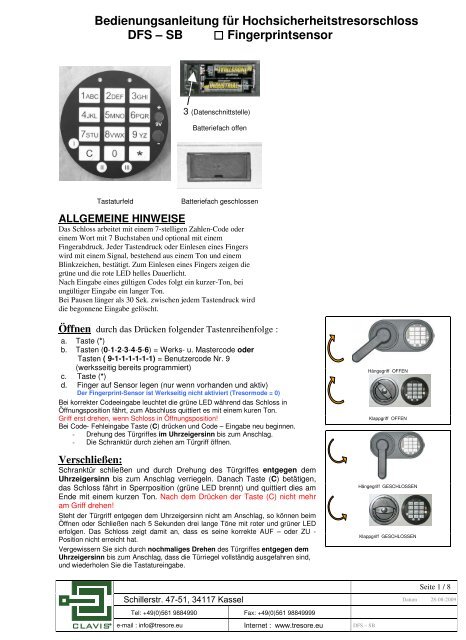 GST Elektronikschloss DFS SB Bedienungsanleitung - Tresore.eu