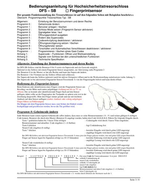 GST Elektronikschloss DFS SB Bedienungsanleitung - Tresore.eu