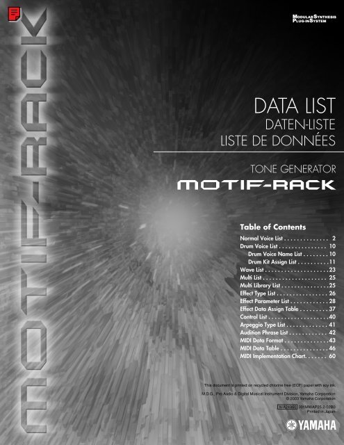 MOTIF-RACK Data List - Yamaha