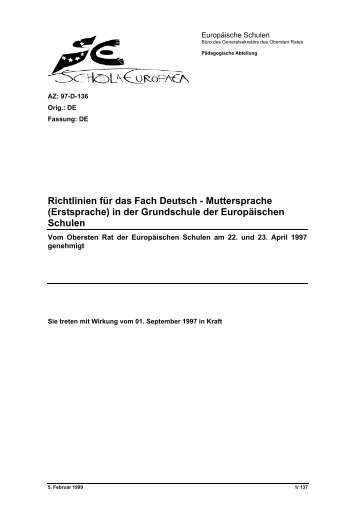 Richtlinien für das Fach Deutsch - Muttersprache (Erstsprache) in ...