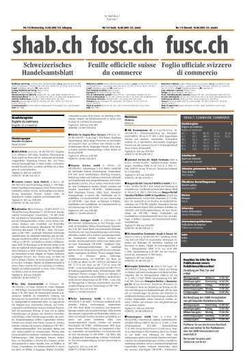 Schweizerisches Handelsamtsblatt Feuille officielle suisse du