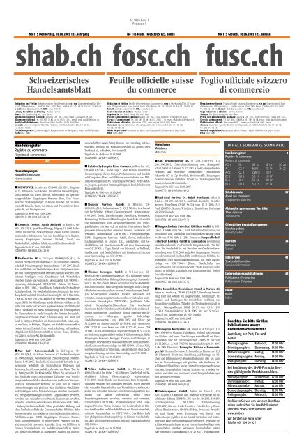 Schweizerisches Handelsamtsblatt Feuille officielle suisse du