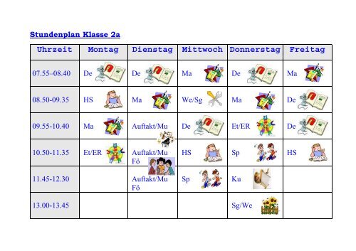 Stundenplan Klasse 2a - Grundschule Bottendorf