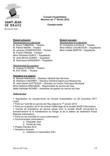 Compte-rendu Conseil exploitation RÃ©gie du 01/02/2012