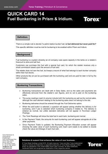QUICK CARD 14 Fuel Bunkering in Prism & Iridium. - Torex
