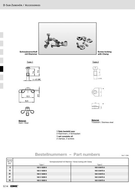 Bestellnummern â Part numbers