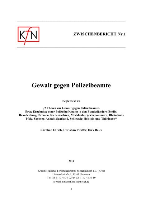 Gewalt gegen Polizeibeamte - Kriminologisches Forschungsinstitut ...