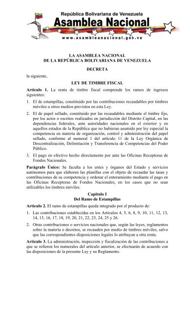 Ley de Timbre Fiscal - Servicio AutÃ³nomo de ContralorÃ­a Sanitaria