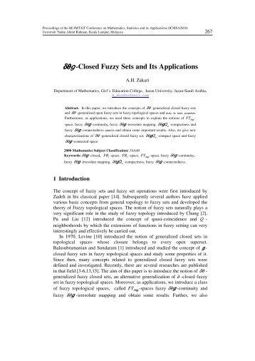 Î´Î¸ -Closed Fuzzy Sets and Its Applications - UTAR Research Portal