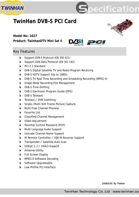 TwinHan DVB-S PCI Card - Sat-sales.com