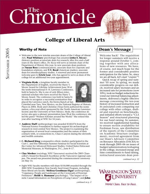 College of Liberal Arts - College of Arts and Sciences - Washington ...