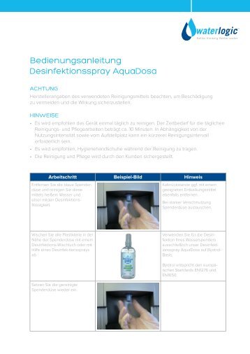 Bedienungsanleitung Desinfektionsspray AquaDosa - Waterlogic