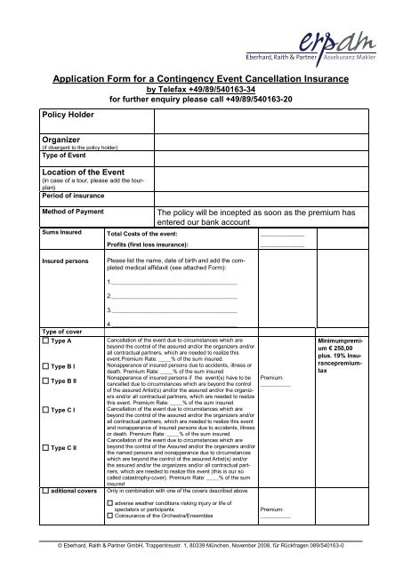 Application Form for a Contingency Event Cancellation ... - erpam