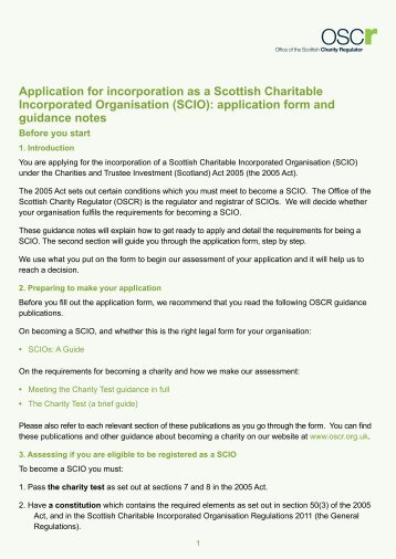 SCIO application form - Office of the Scottish Charity Regulator