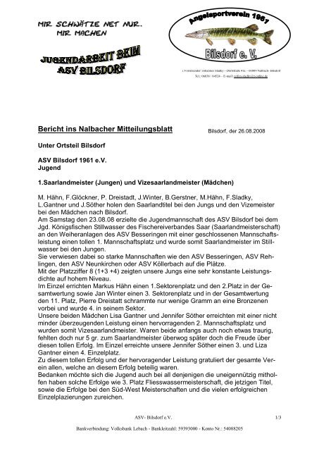 Bericht ins Nalbacher Mitteilungsblatt - ASV Bilsdorf 1961 e.V