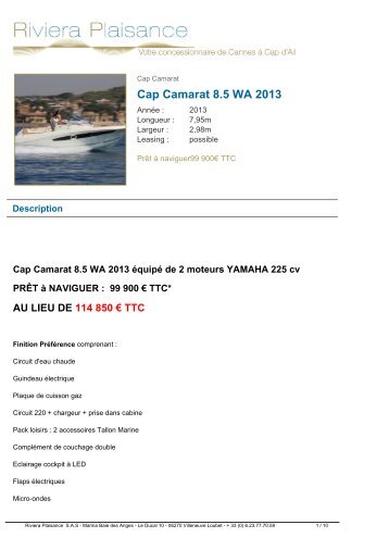 Cap Camarat 8.5 WA 2013 - Riviera Plaisance