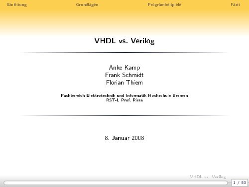 VHDL vs. Verilog - Weblearn.hs-bremen.de - Hochschule Bremen