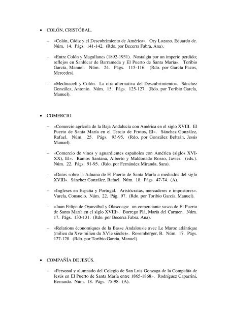 Ãndice de Materias (PDF) - Revista de Historia de El Puerto