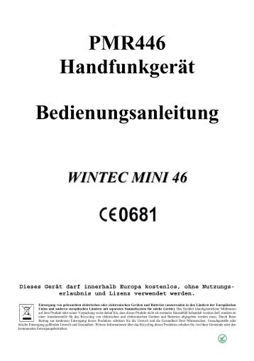 PMR446 Handfunkgerät Bedienungsanleitung WINTEC MINI 46