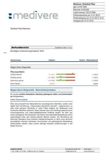 Musterbefund Pilz Stuhltest - Fairvital