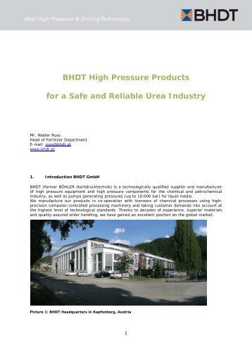 BHDT High Pressure Products for a Safe and Reliable Urea Industry