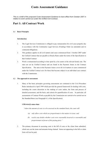 Draft Costs Assessment Guidance - Legal Services Commission