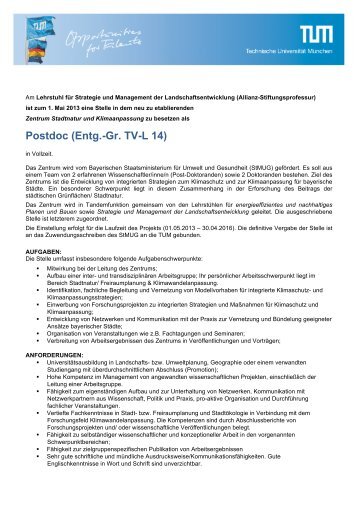 Postdoc (Entg.-Gr. TV-L 14) - Strategie und Management der ...