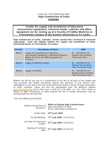 Download Tender Document - High Commission of India, Colombo