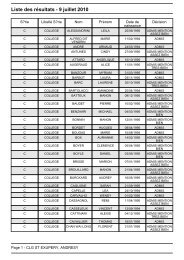 Liste des résultats - 9 juillet 2010