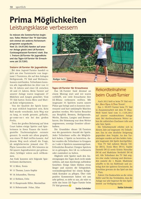 können Sie unser aktuelles Vereinsmagazin ... - Tennisverein Süd