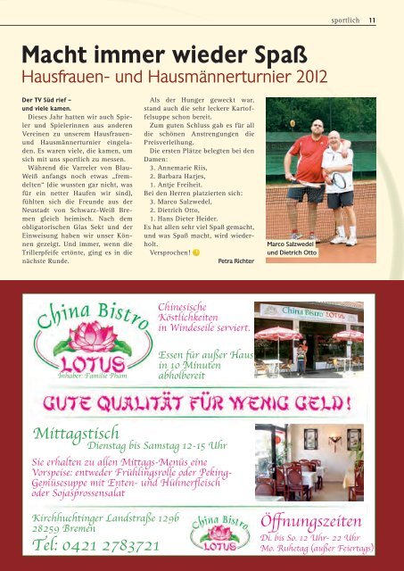 können Sie unser aktuelles Vereinsmagazin ... - Tennisverein Süd