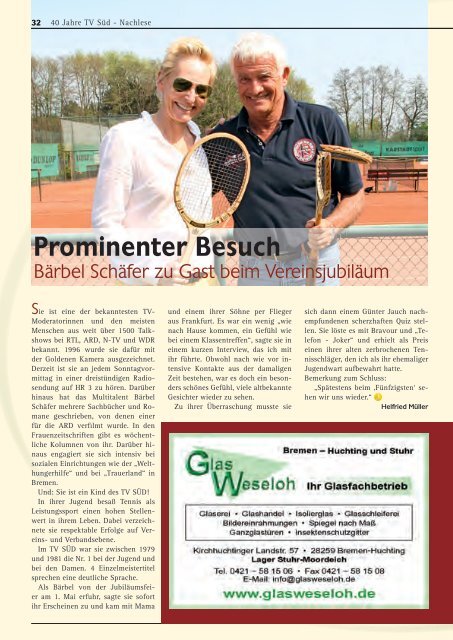 können Sie unser aktuelles Vereinsmagazin ... - Tennisverein Süd