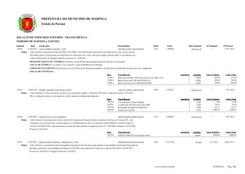 Empenhos Emitidos - Maio - PREFEITURA - MaringÃ¡ - Estado do ...