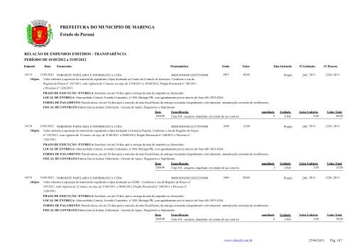 Empenhos Emitidos - Maio - PREFEITURA - MaringÃ¡ - Estado do ...