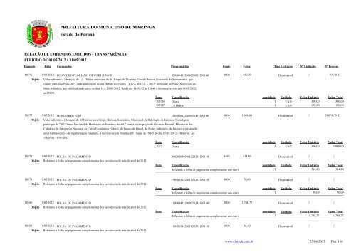 Empenhos Emitidos - Maio - PREFEITURA - MaringÃ¡ - Estado do ...