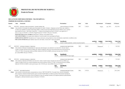 Empenhos Emitidos - Maio - PREFEITURA - MaringÃ¡ - Estado do ...