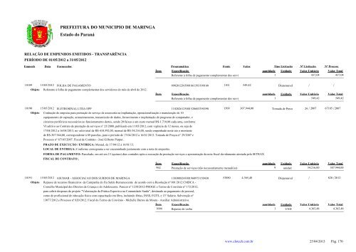 Empenhos Emitidos - Maio - PREFEITURA - MaringÃ¡ - Estado do ...