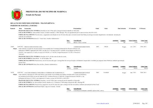 Empenhos Emitidos - Maio - PREFEITURA - MaringÃ¡ - Estado do ...