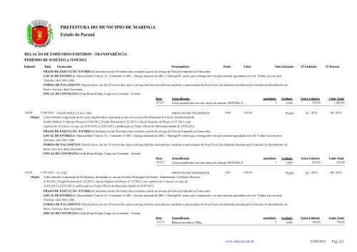 Empenhos Emitidos - Maio - PREFEITURA - MaringÃ¡ - Estado do ...