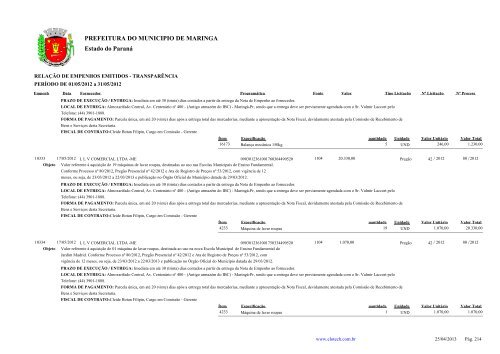 Empenhos Emitidos - Maio - PREFEITURA - MaringÃ¡ - Estado do ...