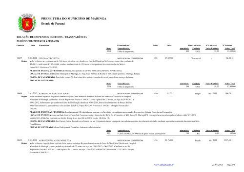 Empenhos Emitidos - Maio - PREFEITURA - MaringÃ¡ - Estado do ...