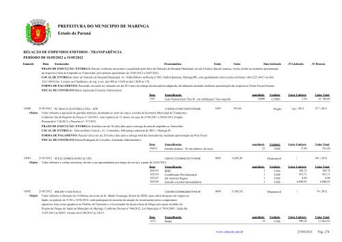 Empenhos Emitidos - Maio - PREFEITURA - MaringÃ¡ - Estado do ...