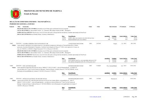 Empenhos Emitidos - Maio - PREFEITURA - MaringÃ¡ - Estado do ...